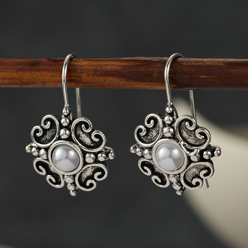 Vintage Long Ear Hooks with Auspicious Cloud Scroll Pendants